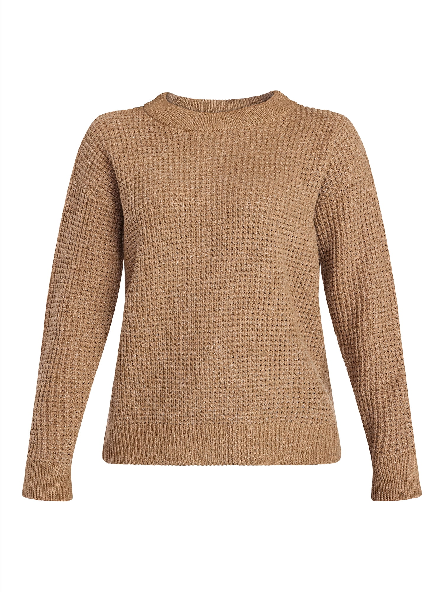 Time and Tru Women's Waffle Stitch Sweater with Long Sleeves, Sizes XS-XXXL