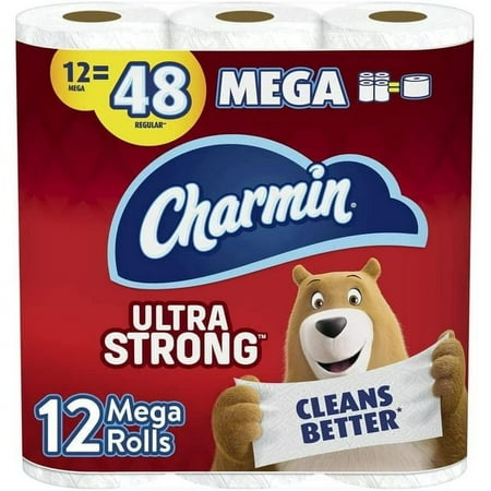 Charmin Ultra Strong 2ply Toilet Paper, Mega Roll Bath Tissue Clog-Safe 12 Super Mega Rolls