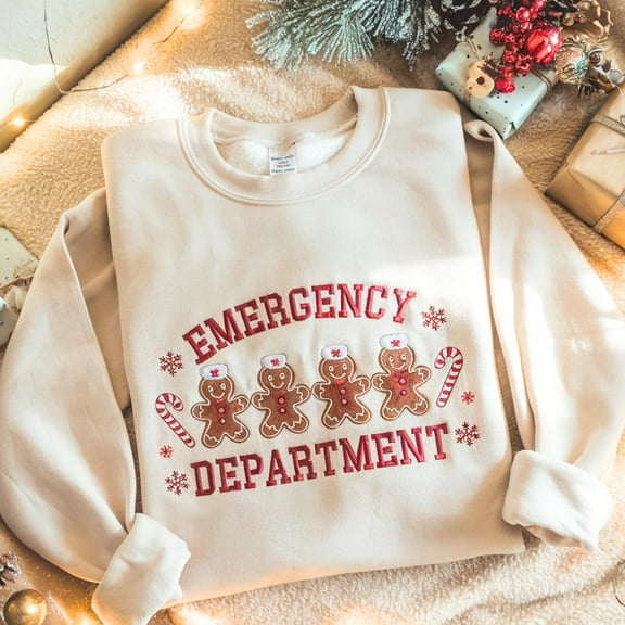 Embroidered Emergency Department Christmas Sweatshirt: ER Nurse/Doctor Holiday Shirt