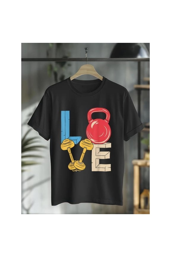 Cotton Womens Love Weightlifting Graphic Fitness Tee T Shirt Tops Short Sleeve Round Neck Black S-5XL