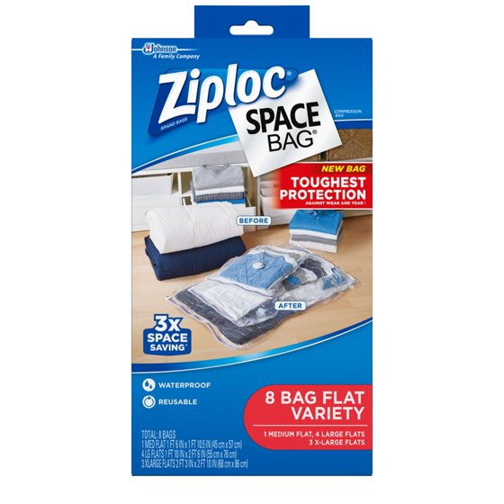 Ziploc Space Bag Variety Pack Flats 8 count (3 XL, 4L, 1M)