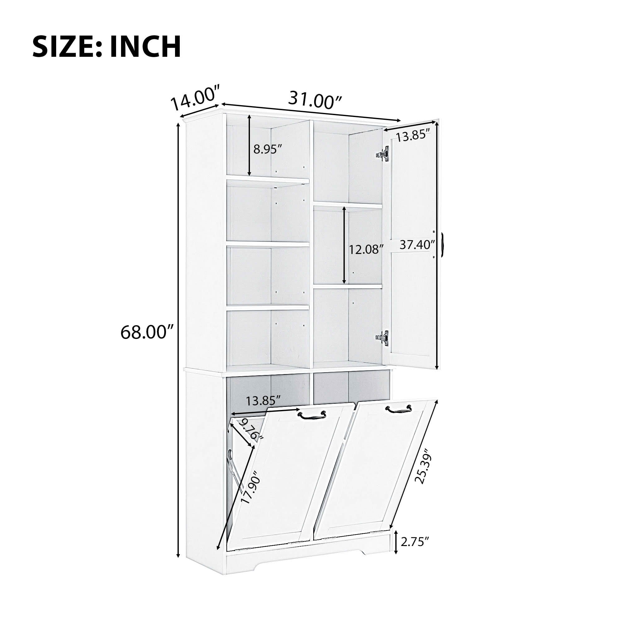 MAYEERTY Bathroom Storage Cabinet with Doors Drawers, Tilt-Out Laundry Hamper Open Adjustable Shelf, Freestanding Multi-Storage, Black