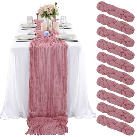 

10 Pcs Dusty Rose Cheesecloth Table Runner 10FT Gauze Table Runner for Wedding Reception Sheer Brid