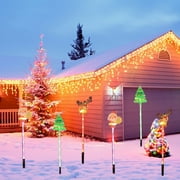 PEONAVET Holiday Solar Lights LED Christmas Solar Lights Christmas Classic Elements Shape Warm Color Mode Solar Ground Lights Holiday Outdoor Garden Yard Decoration One Tow Five