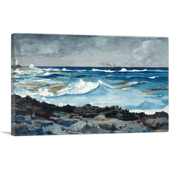 ARTCANVAS Shore and Surf - Nassau 1899 Canvas Art Print by Winslow Homer - Size: 26" x 18" (0.75" Deep)