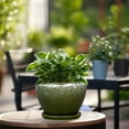 thumbnail image 2 of Ordivic 6 inch Dark Green Small Ceramic Planter with Drainage & Saucer,Modern Indoor Pot for Cactus,Office Desk & Windowsill Decor, 2 of 8