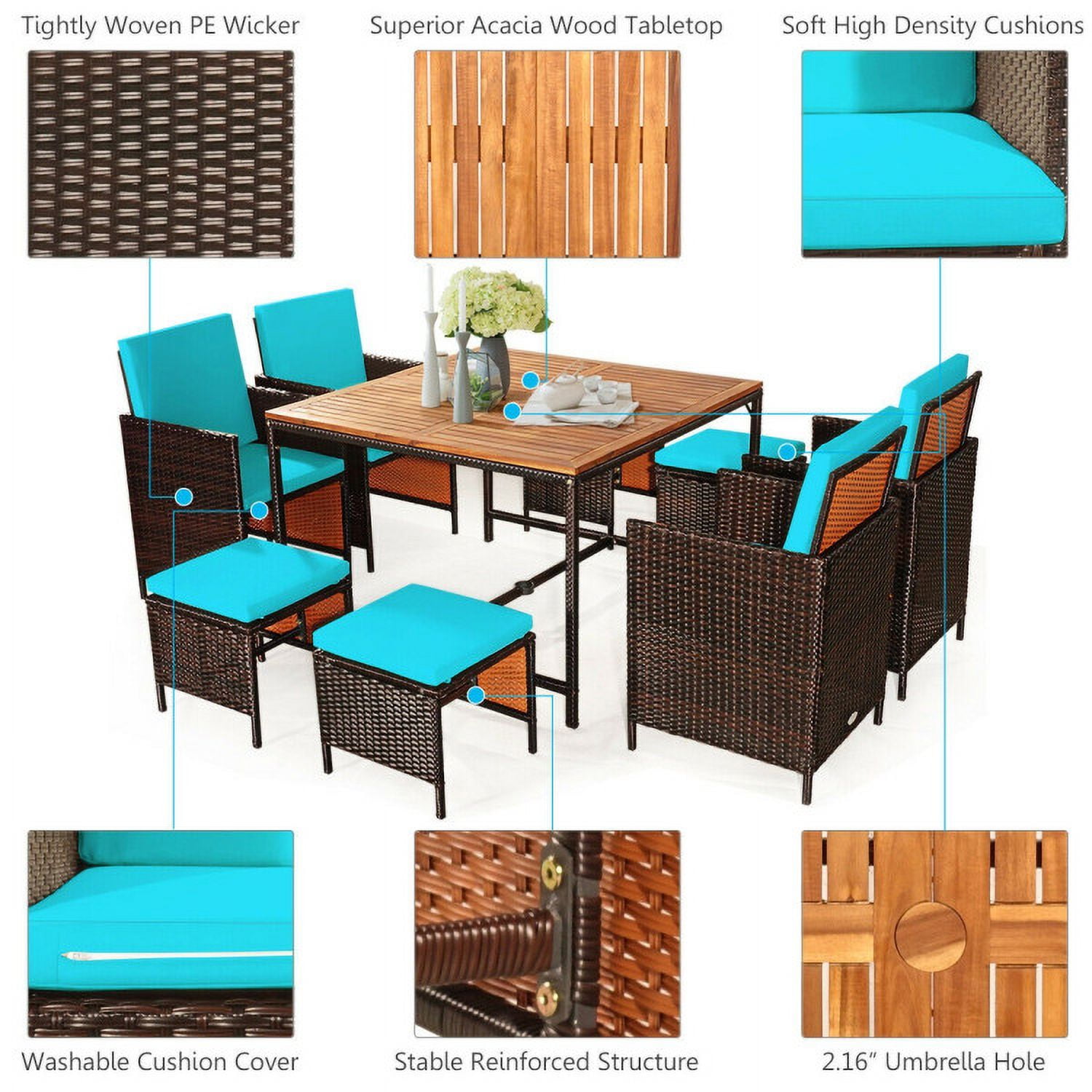 Aimee Lii 9 Pieces Patio Rattan Dining Cushioned Chairs Set, Outdoor Patio Furniture, Turquoise Aimee Lii 9 Pieces Patio Rattan Dining Cushioned Chairs Set, Outdoor Patio Furniture, Turquoise