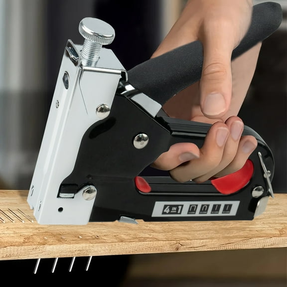 4-in-1 Staple Gun, Manual Brad Nailer with 200 Counts Staples, Upholstery Stapler Nail Gun for Fixing Material, Decoration, Carpentry, Furniture, Doors and Windows