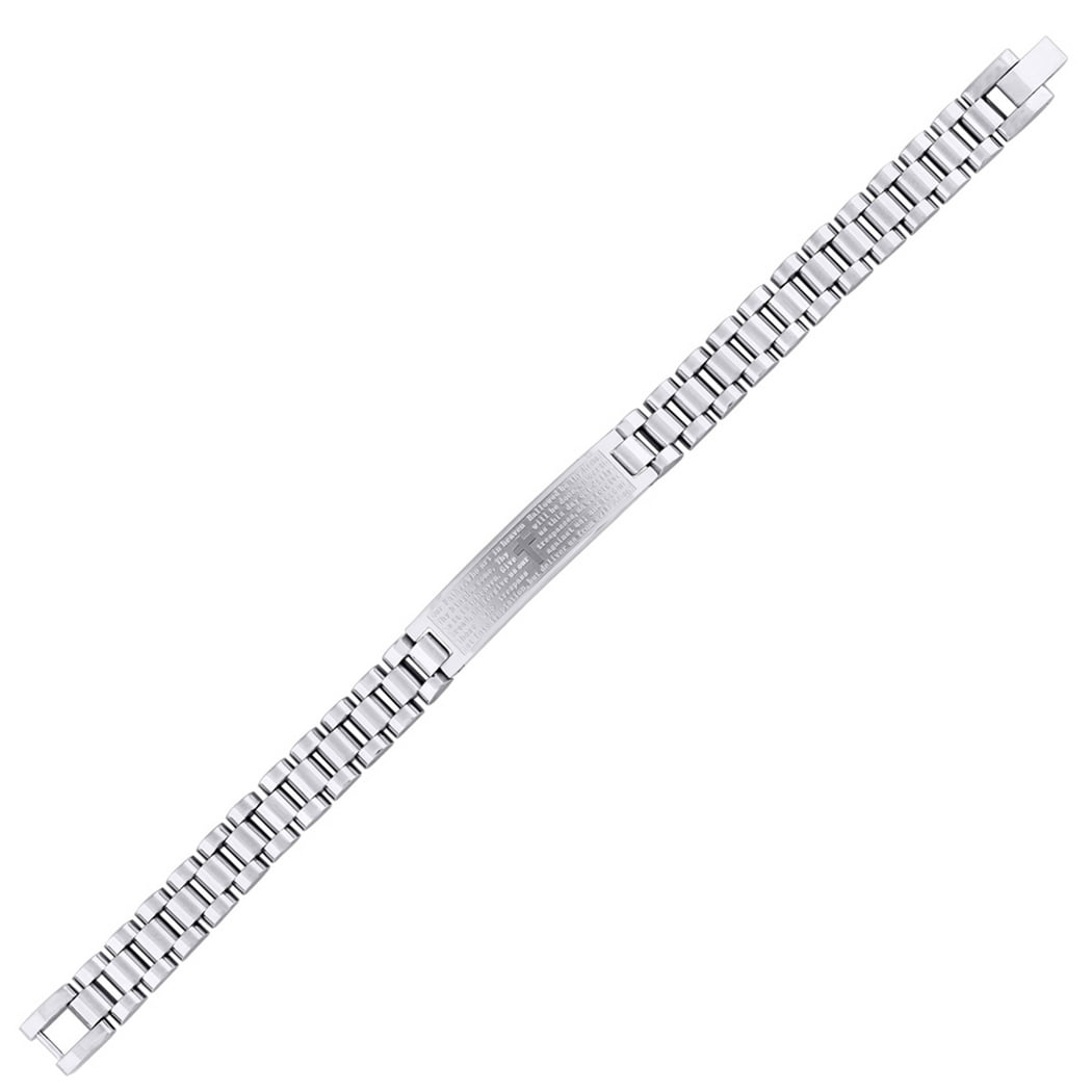 Stainless Steel Mens English Lords Prayer 10mm Bracelet-8inch Link Bracelet for Men