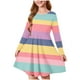 thumbnail image 1 of Odeerbi Niñas Manga Larga Ballet Skater Vestido Rainbow Striped Stretchy Twirly A Line Vestido Escuela Recital Cuello Redondo Vestido, 1 of 5