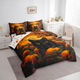 thumbnail image 2 of Manfei Halloween Cat Pumpkin Twin Bedding for Kids, Spooky Moon Bat Bedding Comforter Set, Black Orange, Halloween Reversible, 7 Pieces, 2 of 7
