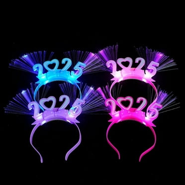 4 Pack Headband Light Up Happy 2025 LED Tiara Hairband Photo Props Party Decorations During the Lunar New Year（Random Color）