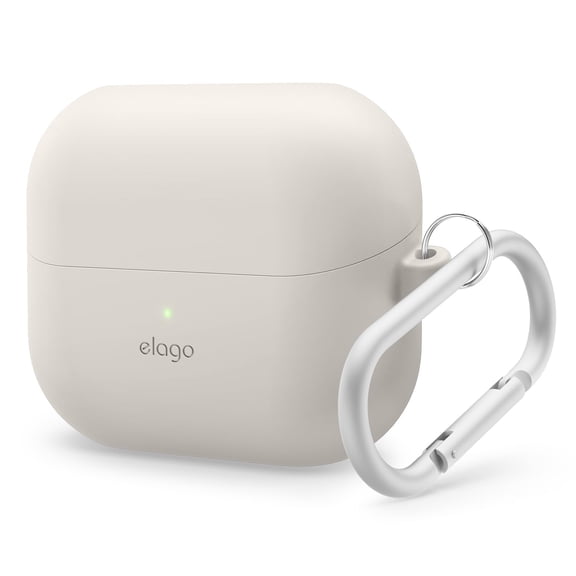 elago Compatible with Samsung Galaxy Buds 3 Case & Galaxy Buds 3 Pro Case, Premium Silicone Cover with Carabiner, Full Protection, Wireless Charging, Headphone Accessories, for Men, for Women [Stone]