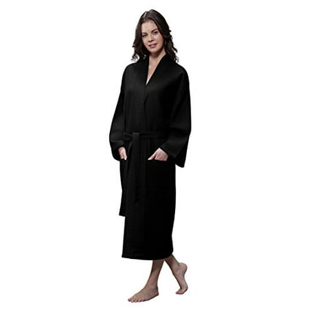 

Turquaz Linen Lightweight Long Waffle Kimono Unisex Spa Robe (XXL Black)