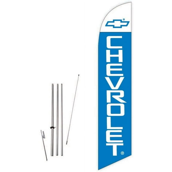 Chevrolet Cyan Feather Flag with Complete 15ft Pole kit and Ground Spike