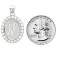 thumbnail image 3 of JackAni 10k White Gold Unisex Oval Halo White CZ Initial Letter N Pendant, 3 of 5