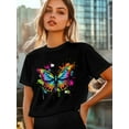 thumbnail image 6 of Women's T-Shirt Colored Butterfly Abstract Animal Short Sleeve Casual Tee Classic Crew Neck T Shirt for Women Black, 4XL, 6 of 7