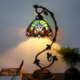 thumbnail image 6 of Stained Glass Lamp Tiffany Style Bedside lamp, Country Table Lamp with Retro Metal Leaf Thin Base 21"Tall, Green Liaison Banker Reading Desk Light for Bedroom Living Room WERFACTORY LED Bulb Included, 6 of 6