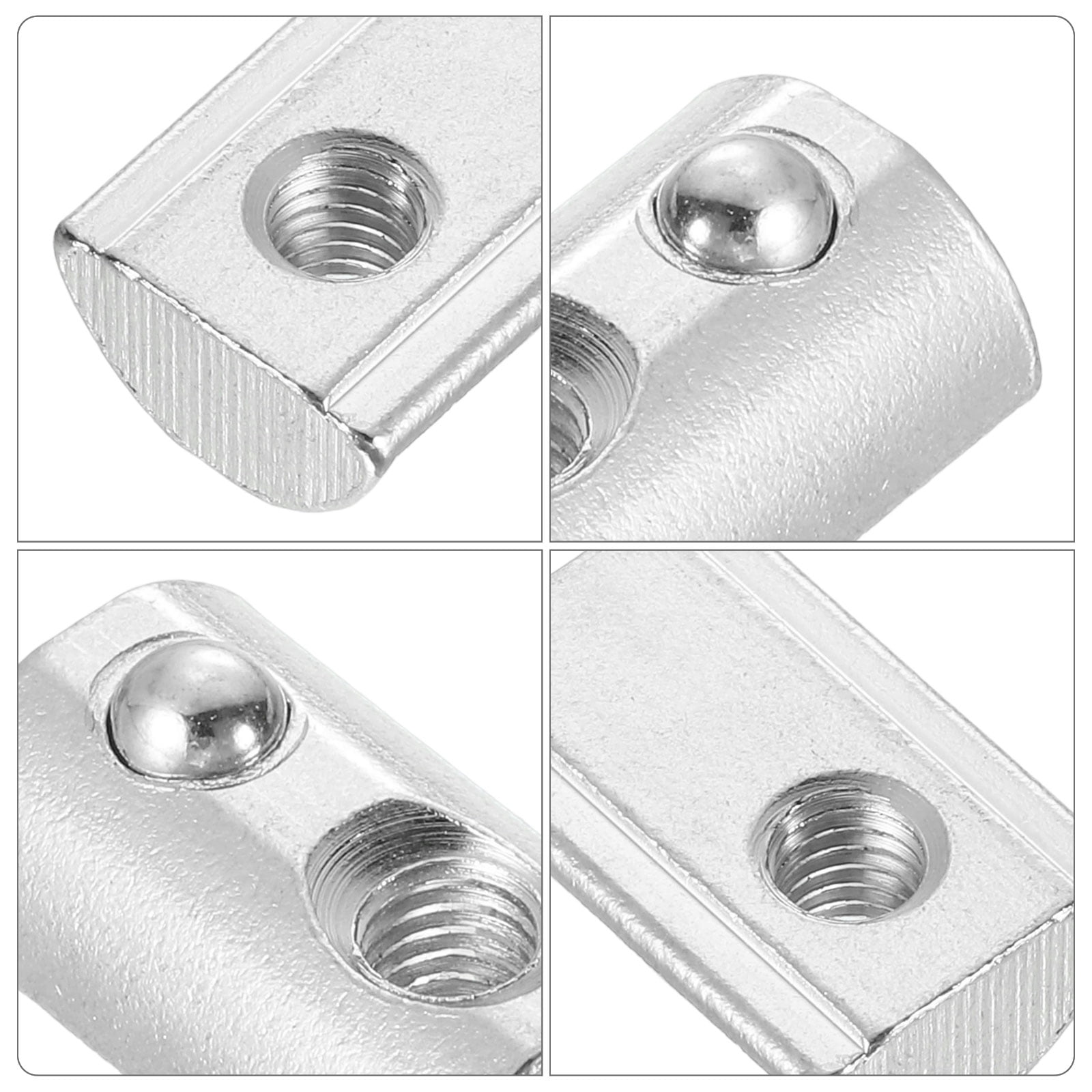Uxcell M6 T Spring Nut, 50 Pack 4545 Series Half Round Roll in Spring Nut, Carbon Steel Nickel Plated Roll Ball Elastic Nut with Slot 10mm for 4545 Series Aluminum Extrusion Profile