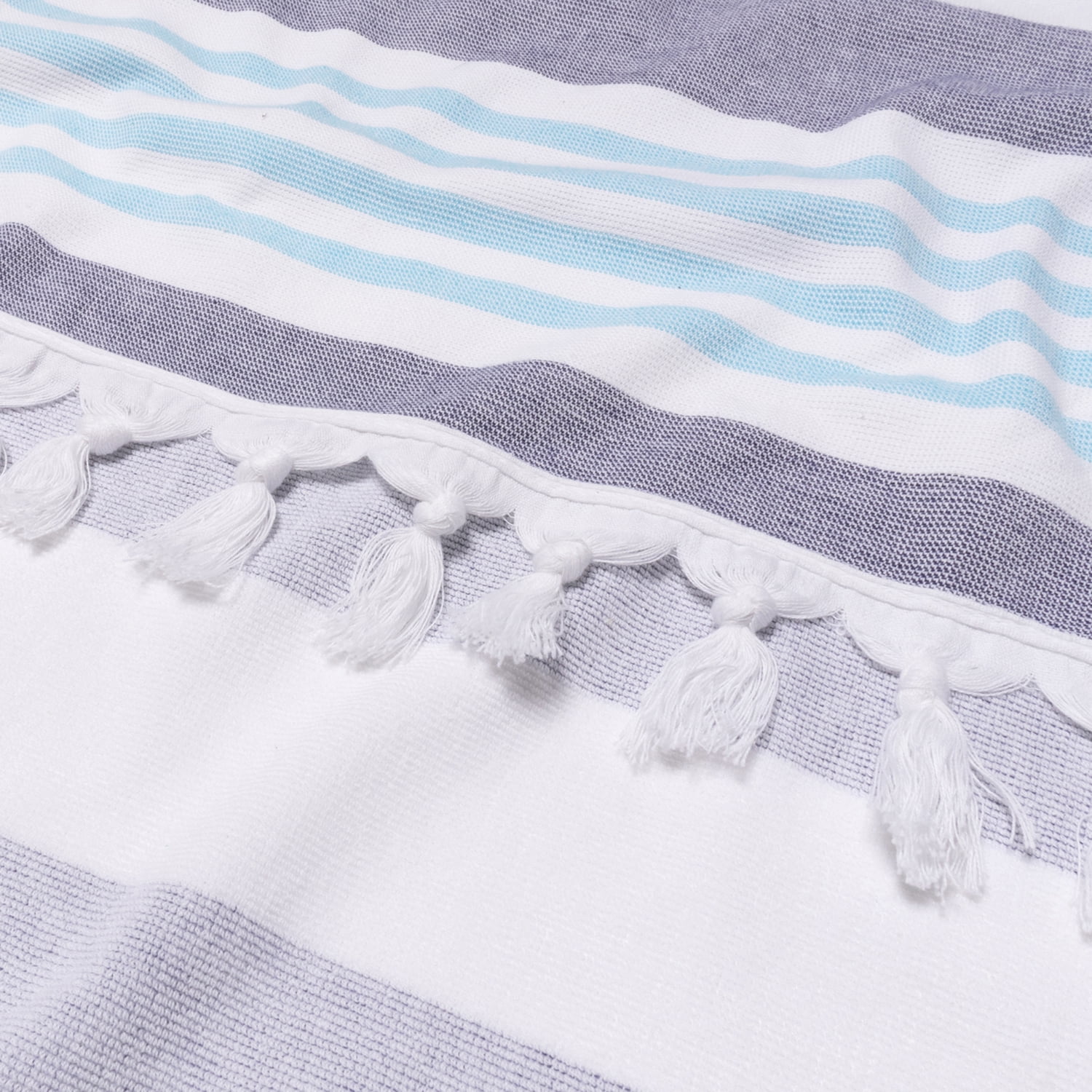 Superior Summery Stripe Fouta Cotton Beach Towel with Fringe, 35" x 68"