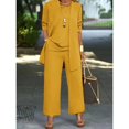thumbnail image 2 of Plus Size Casual Solid Color Three-piece Set, Open Front Top & Crew Neck Tank Top & Pants Outfits, Women's Plus Size Clothing, 2 of 8