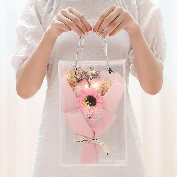 YUANOU Saint-Valentin Cadeau Créatif Oeillet Savon Fleur Rose Tournesol Séché Bouquet avec des Lumières pour Toujours Fleur (Rose 4)