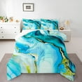 thumbnail image 2 of Manfei Abstract Marble Texture Full Size Comforter Sets,Fluid Stripe Aesthetic Bedding Comforter Set,Gold Blue Bedding Sets For Kids,Lightweight Room Decor Reversible,3-Piece, 2 of 8