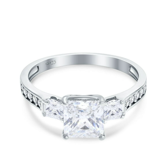 Simulated Cubic Zirconia Size-5 Princess Cut Art Deco Wedding Engagement Bridal Ring 925 Sterling Silver