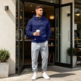thumbnail image 5 of Zimjoy Hoodie Sweatpants Set Men, 1/4 Zip Hooded Sweatshirt with Arm Zipper Pocket & Black Drawstring Tapered Pants, Casual Tactical Athletic Sweatsuit for Outdoor Gym Daily Wear Navy L, 5 of 5