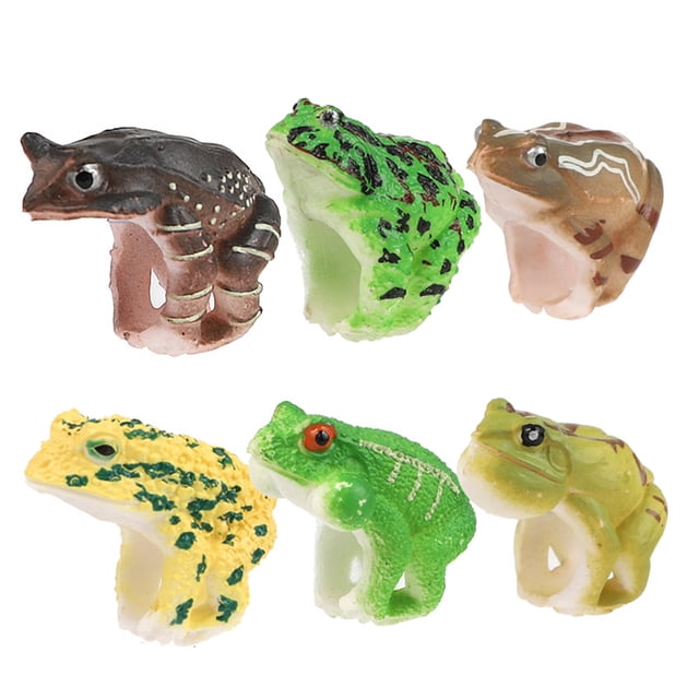 HEVIRGO 6 Pcs Anneau de Dinosaure Texture Fine Apprentissage Précoce Cognition des Animaux Jouets Éducatifs Modèle Réaliste Jouet PVC Simulation Dinosaure Animal Sauvage Oiseaux Anneaux de Doigts Jouet pour Enfants