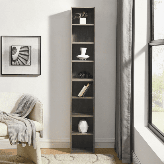 MDF Slim Storage Cabinet with Adjustable Shelves - 8-Tier Tall Narrow Detachable Double-Decker Media Tower & Bookcase for Home Office