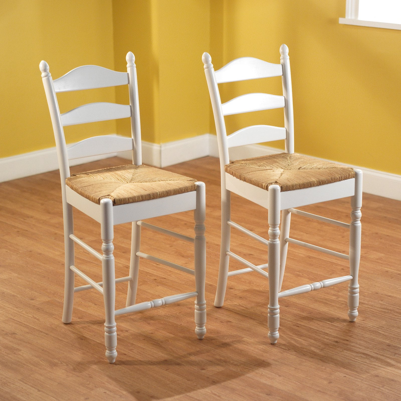 Ladder Back Rush Seat Counter Stools 24", Set of 2, Multiple Colors