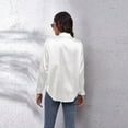 thumbnail image 6 of Women's Silk Blouse Long Sleeve Satin Button Down Shirt Casual Work Office Silky Blouse Top S White, 6 of 8