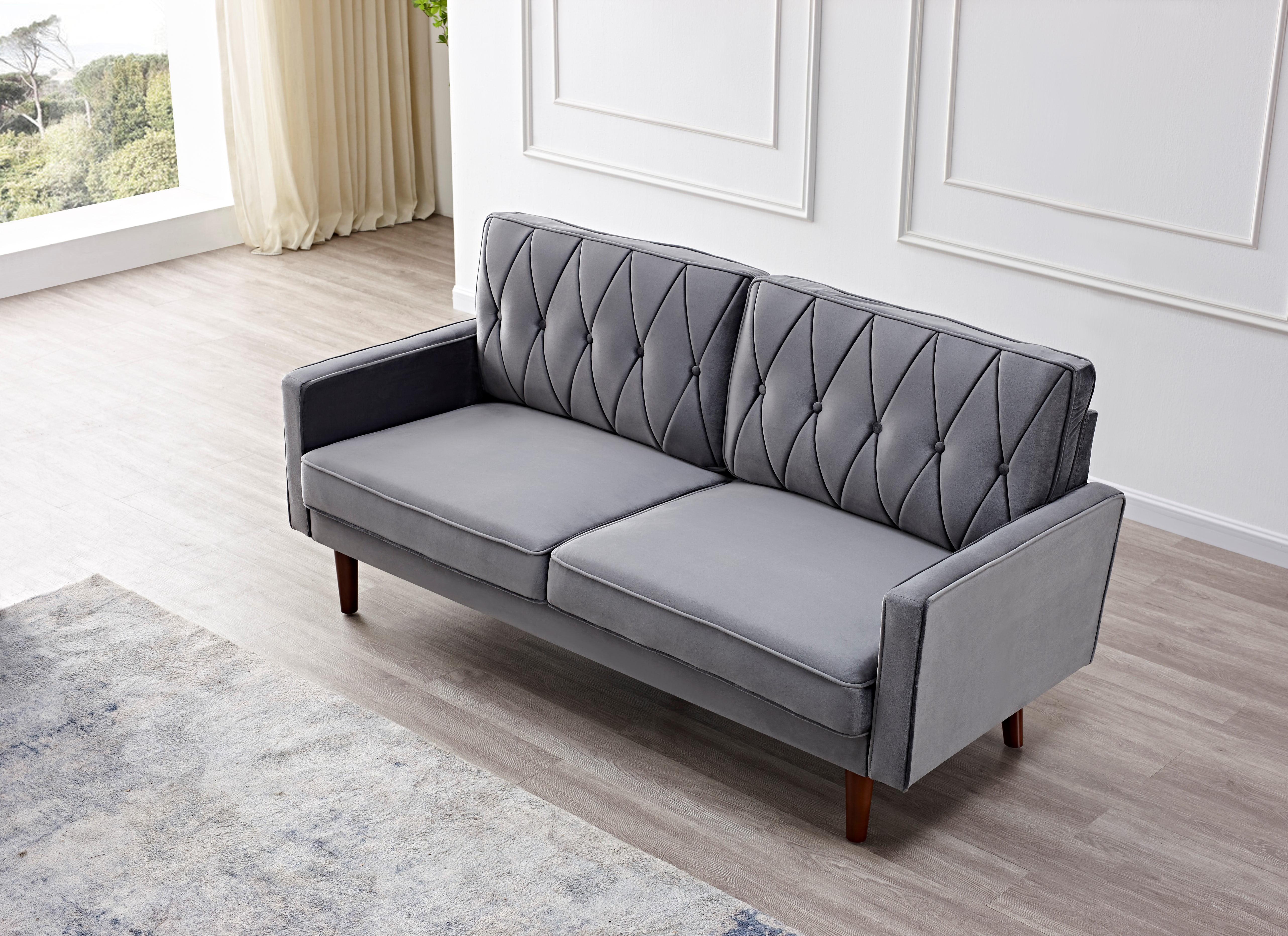 Uspridefurniture Tufted Cushion Back 69.3" Velvet Sofa, Grey