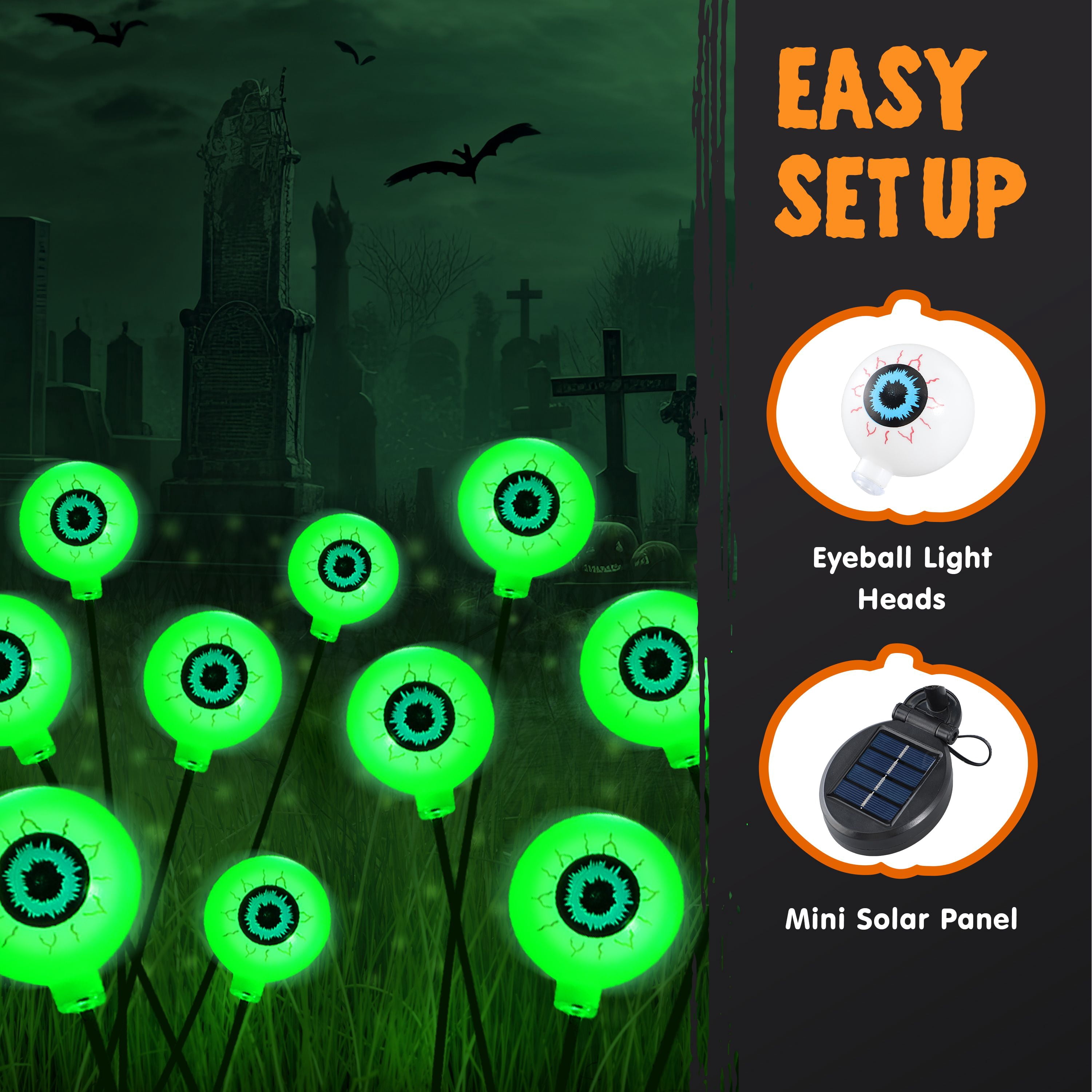 Joyfy 2 Pack Halloween Decorations Outdoor Solar Scary Eyeball Lights,Green Eyeball Swaying Firefly Lights,Waterproof Solar Halloween Path Lights for Yard Garden Lawn Decor
