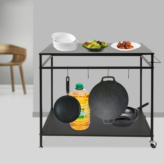 BBQ Grill Bar Cart Kitchen Prep Table Outdoor Easy Movement Stainless Steel