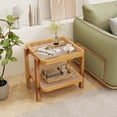 thumbnail image 2 of Costway 1 PCS End Table with Tempered Glass Top Acacia Wood Legs Rattan Storage Shelf, 2 of 8