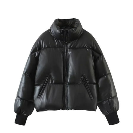 

Women s Winter Cropped Puffer Jacket Oversized Zip-Up Quilted Puffy Short Down Coat