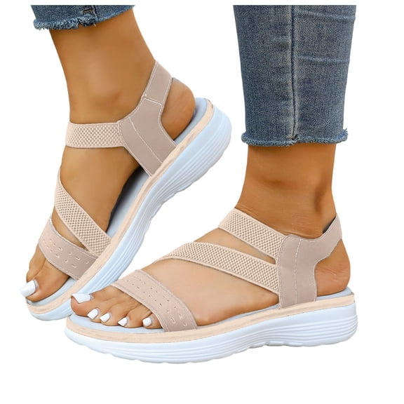 Walking Sandals for Women Thick Soft Sole Strappy Beach Shoes Comfortable Footbed Open Toe Lightweight Casual Summer Athletic Footwear Beige Size 8