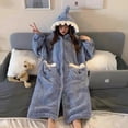 thumbnail image 5 of Lindo pijamas de lana Coral largo y grueso parejas bata de perro jengibre ropa de dormir azul ropa de invierno para el hogar mono de felpa suave, 5 of 5