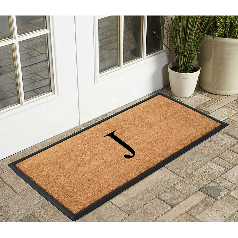 A1 Home Collections A1hc Beige 18 in. x 30 in. Natural Coir Heavy Duty PVC Backing Outdoor Monogrammed O Door Mat