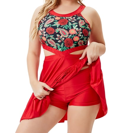 Aligament Women's Ethnic Style Red Sleeveless Retro Skirt Plus Size