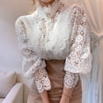 thumbnail image 4 of Women Elegant Lace Trim Shirts Casual Victorian Blouse Long Sleeve Button Down Tops White XL, 4 of 9
