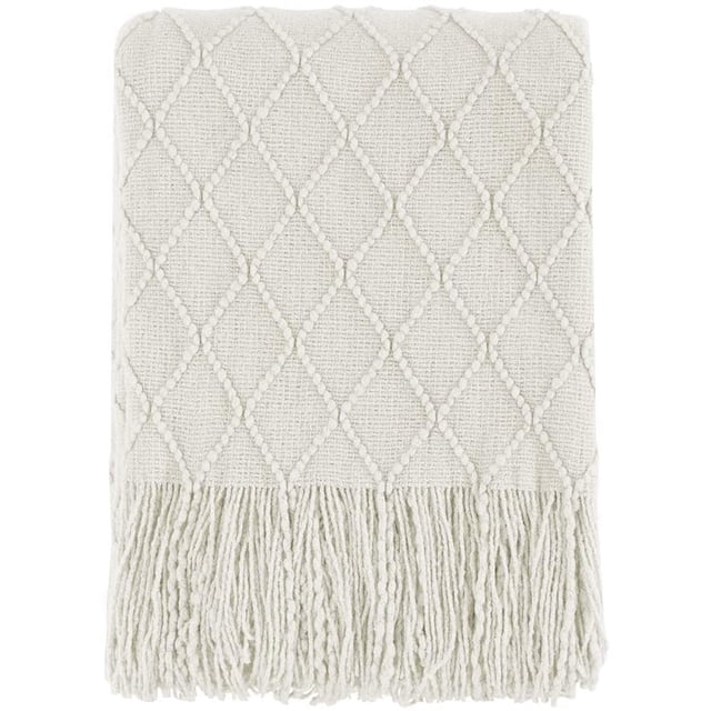 Throw Blanket Textured Solid Soft Sofa Couch Decorative Knitted Blanket, 50" x 60",Beige