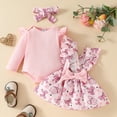thumbnail image 3 of IWEMEK Newborn Baby Girl Clothes Ruffle Long Sleeve Romper Pink Bowknot Skirt 3 Pieces Fall Outfits Set Size 3-6M, 3 of 7
