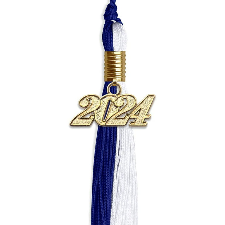 Endea Graduation Double Color Tassel with Gold Date Drop (Royal Blue/White, 2024)