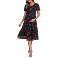 thumbnail image 2 of INSPIRE CHIC Women's Maternity Flowy Floral Dress Midi Formal Casual Pregnancy Dress 2026 Summer M Black Dress & Red Rose, 2 of 6