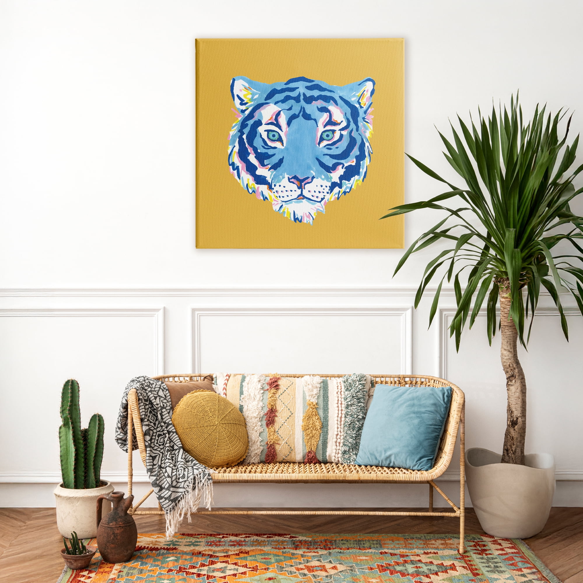 Stupell Industries Blue Tiger over Yellow Canvas Wall Art, design by Karolina Sato