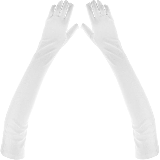 Pair of 55 CM Long Elbow Gloves Bridal Gloves Fancy Dress Gloves Evening Gloves for Wedding Engagement Prom Opera (White)
