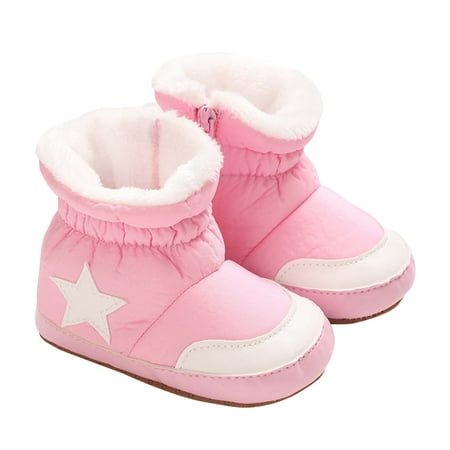

Huesdet Baby Cotton Booties Stay On Slipper Winter Warm Soft Shoes Non-Skid Ankle Boots Crib Shoes(Pink 6-12 Months)